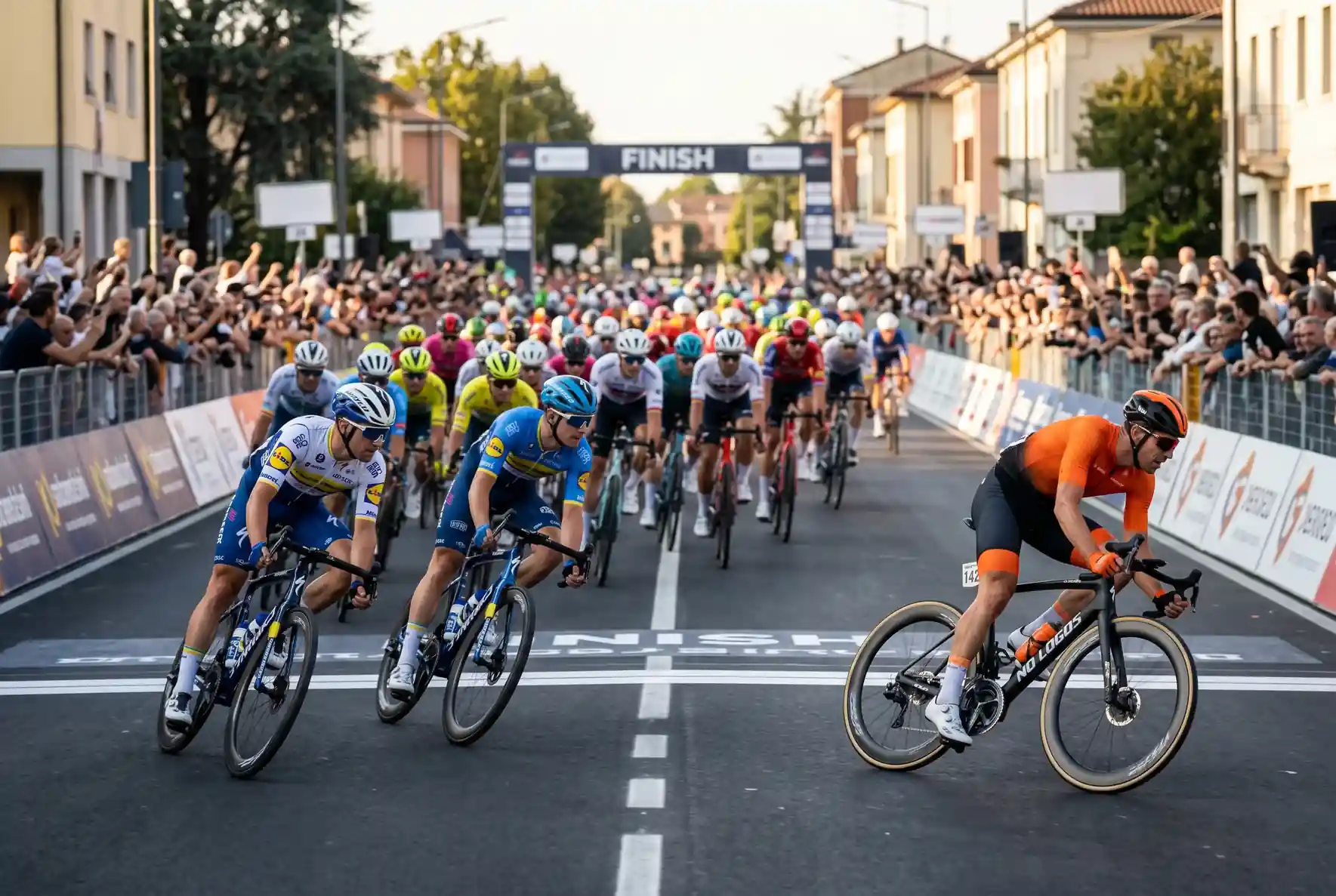 Volata di gruppo nelle fasi finali di una tappa pianeggiante